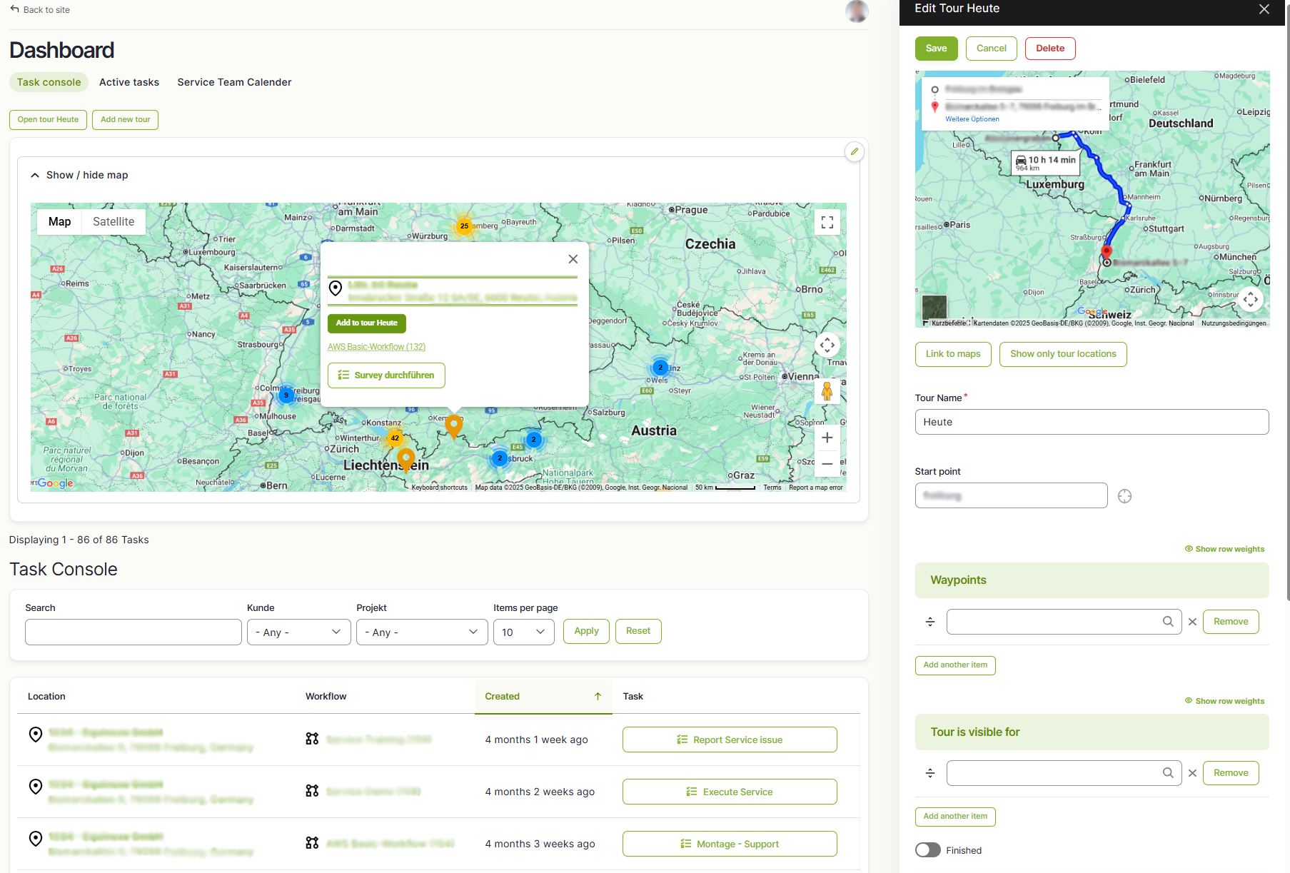 Tourplanung direkt aus der geografischen Übersicht aus FlexiFlow heraus