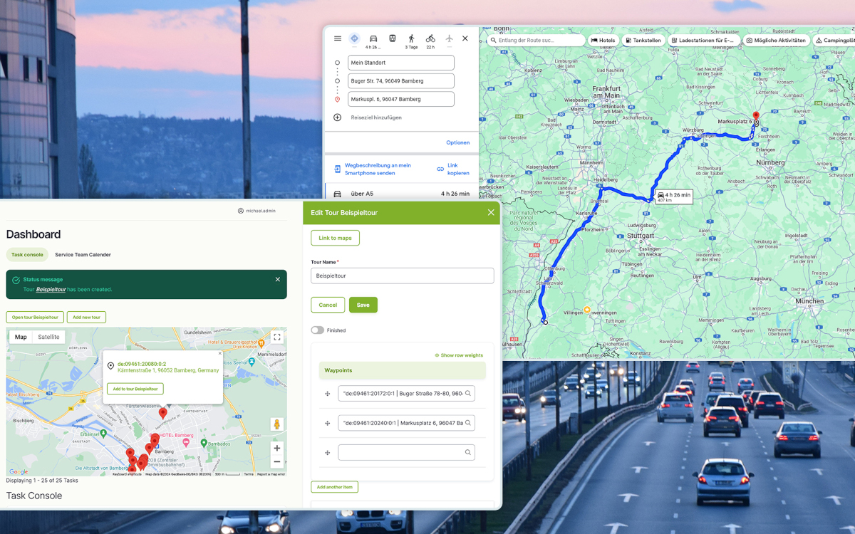 Flexiflow mit Ressourcenplanung und Routenplanung